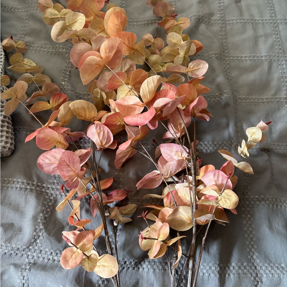 3 Crate & Barrel fall artificial silk Eucalyptus stems 46” long new